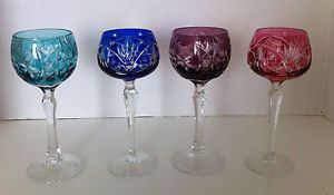 Ajka Cut Color Crystal to Clear Hock Wine Glass Goblets Stemware 4 Colors
