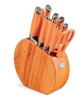 New Fiestaware Knife Set Tangerine Orange with Wood Block Cutlery Kitchen Knives