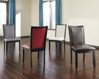 New Dark Brown Modern Round Glass Table UPH Ivory Side Chair Set 5pc Dining Room