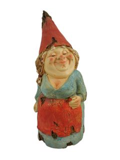 Wooden Look Bashful Lady Garden Gnome Statue