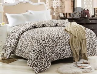Luxurious Large Warm Quilt Cover Blanket Fleece Leopard Print Queen King Bedding