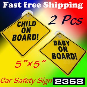 Yellow 2 Pcs 5"x5" Car Safety Signs Baby on Board Child on Board