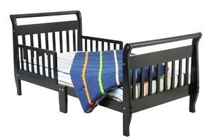 New Black Baby Toddler Child Kid Infant Sleep Safety Wood Sleigh Bed Furniture
