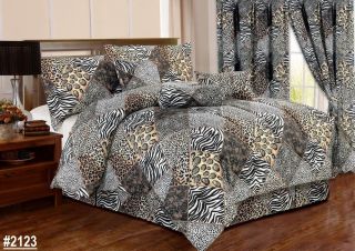 7 PC Animal Safari Leopard Zebra Print Bed in A Bag Comforter Set King Queen