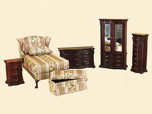Bespaq Dollhouse Miniature Bedroom Furniture Set Bed Armoire Dresser Chest New
