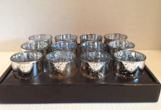 Lot of 12 Silver Mercury Glass Votive Candle Tea Light Holders Cups Set