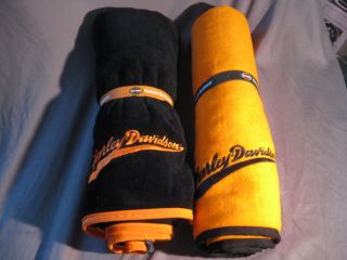 Lot of 2 New Harley Davidson Logo Fleece Blanket Throw Orange and Black