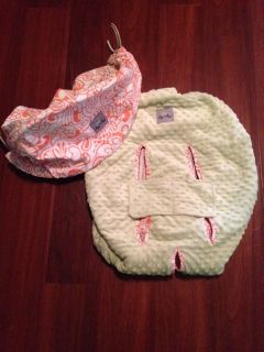 Itzy Ritzy Baby Girl Car Seat Cover Lime Green and Peach Design