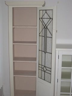Pair Shabby Chic Display or Bookcases Made with Antique Leaded Glass Windows
