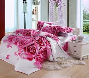 Queen Duvet Covers Comforters Sets 5pc Beautiful White Pink Roses Bed Linens