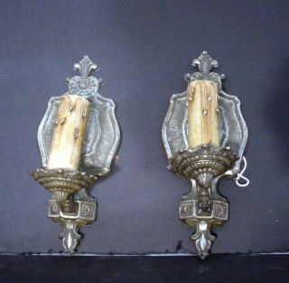 Pair of Iron Brass Art Deco Wall Sconces Chandeliers