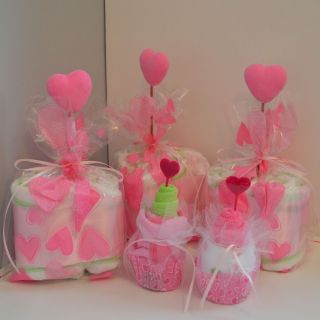Baby Shower Diaper Cakes Cupcakes Baby Girl Hearts Theme Set of 5