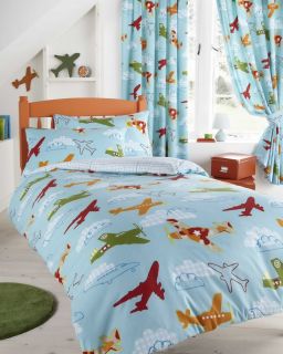 Aeroplanes Blue Children's Duvet Quilt Cover Bedding Set Curtains New