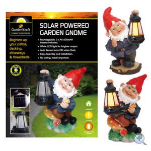 New Outdoor Solar Powered LED Garden Gnome with Lantern Light Lamp