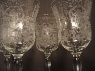 Elegant Set 4 Needle Etch Floral Optic Crystal Glass Stemware Wine Glasses EXC