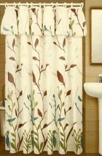 Leaves Printed Fabric Shower Curtain Balloon Valance with Vinyl Liner Rings New