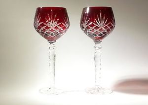 240ml Remer Wine Ruby Red Crystal Glasses Diamond Cut Set of 2 Glasses