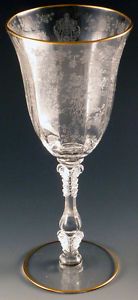 Cambridge Rose Point Crystal 3121 Gold Trim Rim Water Goblet Glass Vtg Stemware