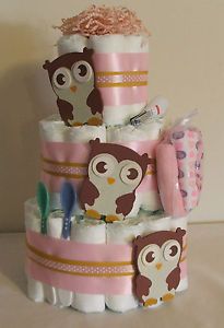 3 Tier Diaper Cake Who Loves You Baby Wise Just Born Owls Happi Tree Baby Shower