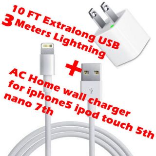 10ft 3M Long USB Cable AC Home Wall Charger for iPhone 5 5c 5S iPod TOUCH5 NANO7