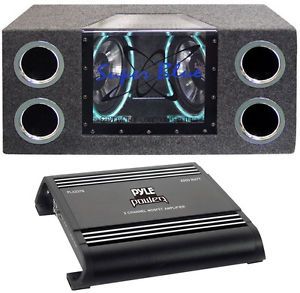 2 Pyramid BNPS102 10" 1000W Car Subs Box Subwoofers Bandpass 2 Channel Amp Kit