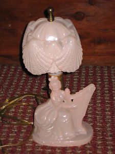 Vintage Pink Glass Boudoir Table Lamp Victorian Lady Harp Glass Shell Shade