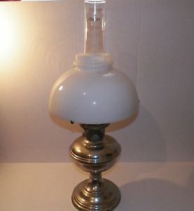 Vintage Aladdin Milk White Glass Shade Oil Lamp 12 Chicago Mantle Lamp Co