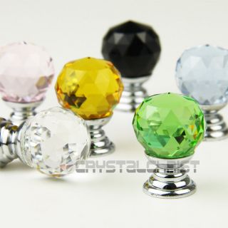 20mm Crystal Glass Handle Knobs Cabinet Cupboard Drawer Door Handles 6 Colors