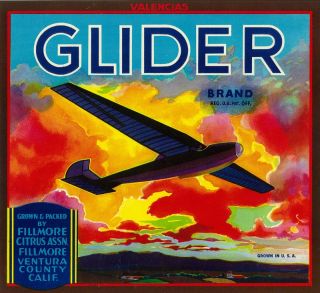 Glider Orange Crate Label Ventura CA