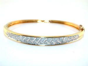 Genuine Diamond Sterling Silver Gold Plated Hinged Bangle Bracelet