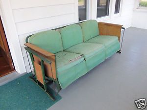 RARE Vintage Metal Porch Patio Glider Swing Bench 3 Seat Coiled Springs Retro