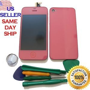 iPhone 4 LCD Touch Screen Digitizer Back Cover Full Housing Kit GSM Pink Tools
