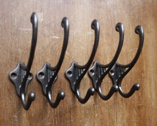 Set of 5 Cast Iron Hat Coat Hooks Victorian Old Antique Vintage Holbein Style
