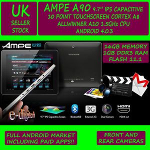 Ampe A90 9 7'' IPS Screen 1 5GHz 16GB 1GB RAM Android 4 0 Tablet HDMI Bluetooth