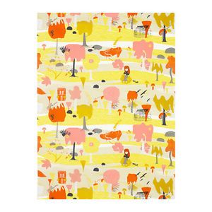 New IKEA Fjallfly Home Decor Fabric White Coral Yellow Orange Gray Modern Print