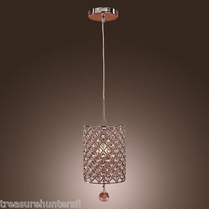Contemporary Crystal Drop Pendant Light Cylinder Home Office Bar Bedroom Kitchen