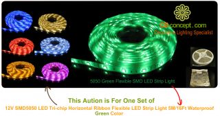SMD 5050 Flexible LED Strip 5M 16ft Waterproof Green