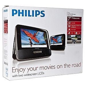7" Philips PD7012 Widescreen Portable DVD Player w Dual LCD Screens Car Mount