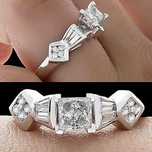 1 01 Ct Vintage Princess Cut Three Stone Diamond Engagement Ring 14k White Gold