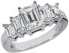 2 17 Carat Emerald Cut Diamond Engagement Ring 5 Diamond Band 1 01 Carat Center
