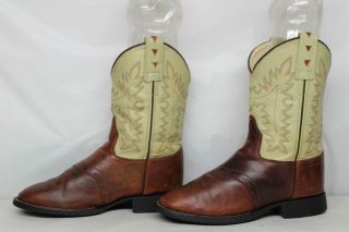 Boys Old West Cowboy Leather Brown Boots Size 4 5 D