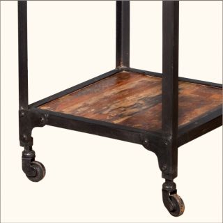 Industrial 3 Tier Iron Reclaimed Wood Rustic Square Kitchen Table Cart