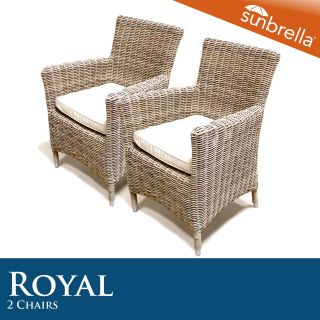 Royal Outdoor Patio Wicker Dining Chair with Sunbrella Fabric Set of 2