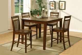 5 PC Square Pub Counter Height Set Table 4 Bar Stools