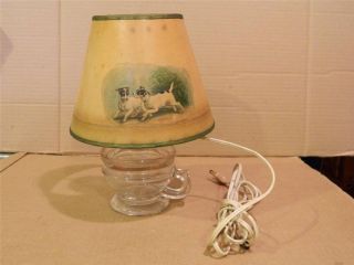 Glass Handle Cup Shaped Lamp Base Paper Shade Jack Russel Dogs Vintage