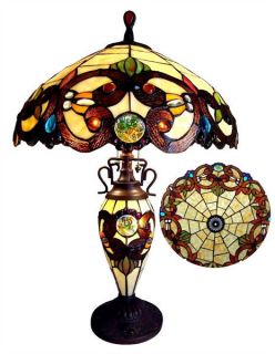 Handcrafted Victorian Tiffany Style Stained Glass Table Lamp 18" Shade Lit Base