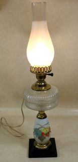 Hurricane Lamp Electric Frosted Clear Chimney Shade Pressed Glass Off White Base