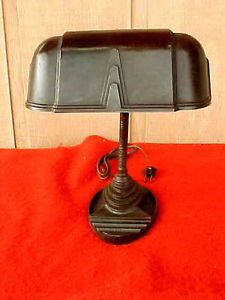 Beautiful Vintage Art Deco Desk Lamp with Deco Bakelite Shade Cast Iron Base