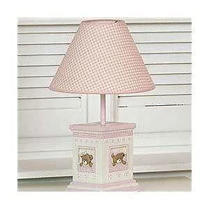 Kids Line Bow Bear Lamp Base Shade Girl Nursery Pink Cream Teddie Bear