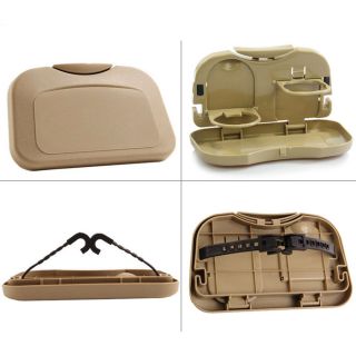 Folding Car Auto Back Seat Table Drink Food Cup Tray Holder Stand Desk Khaki